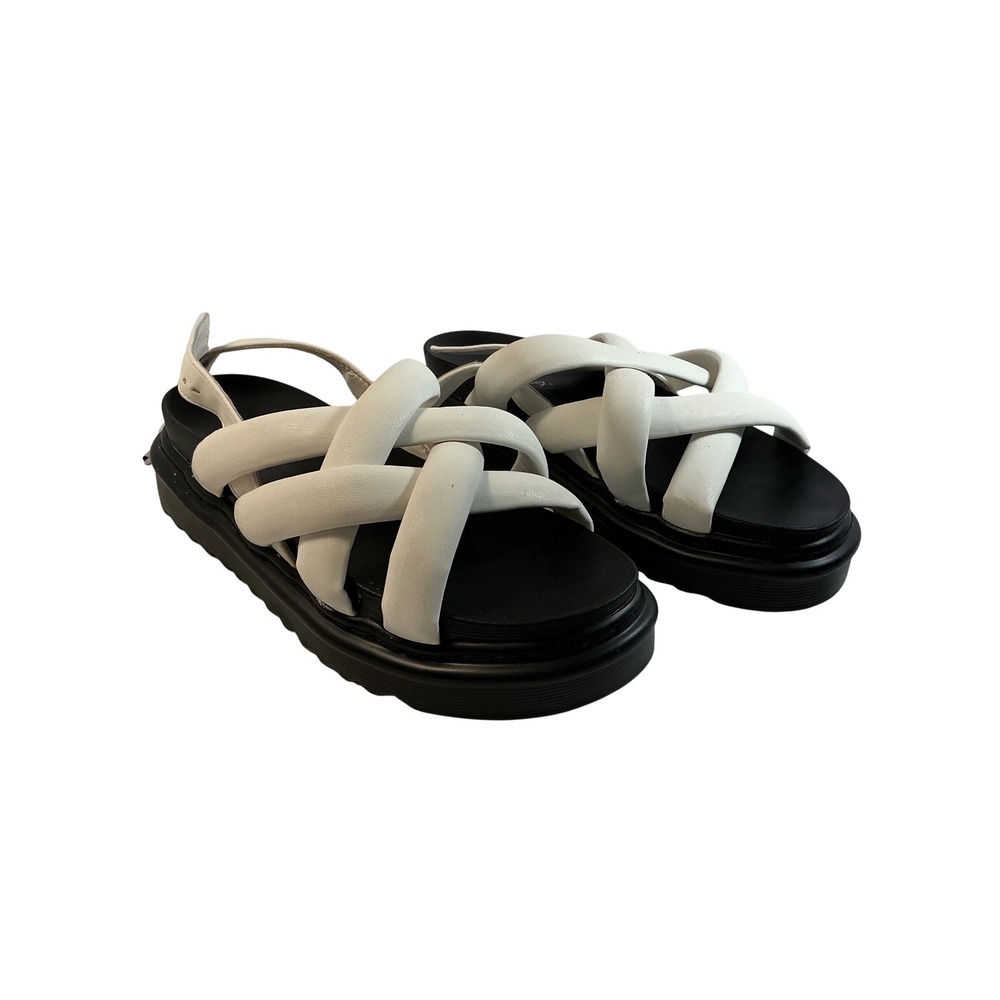 Liliana White Padded Crisscross Strap Chunky Black Platform Lug Sole Sandals 8